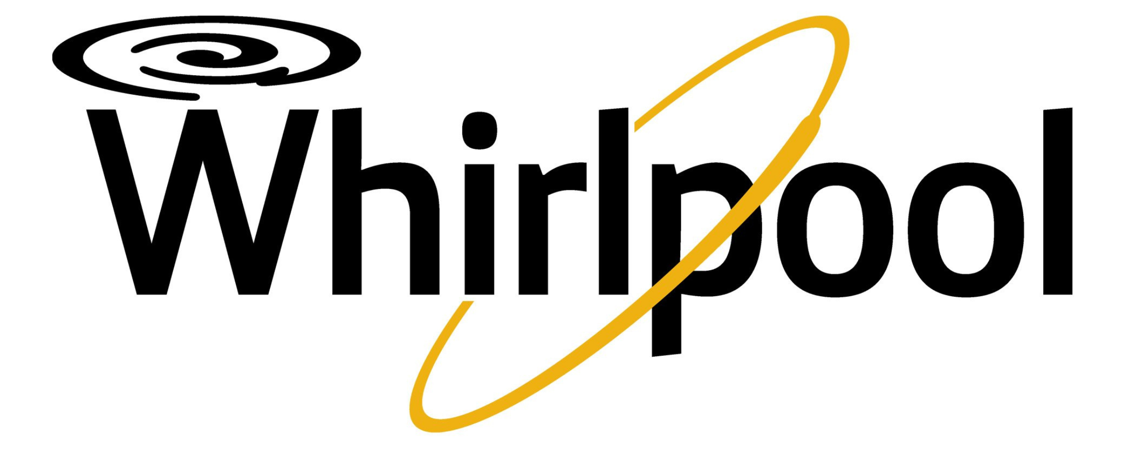 Whirlpool logo with black text and a yellow swirl design.