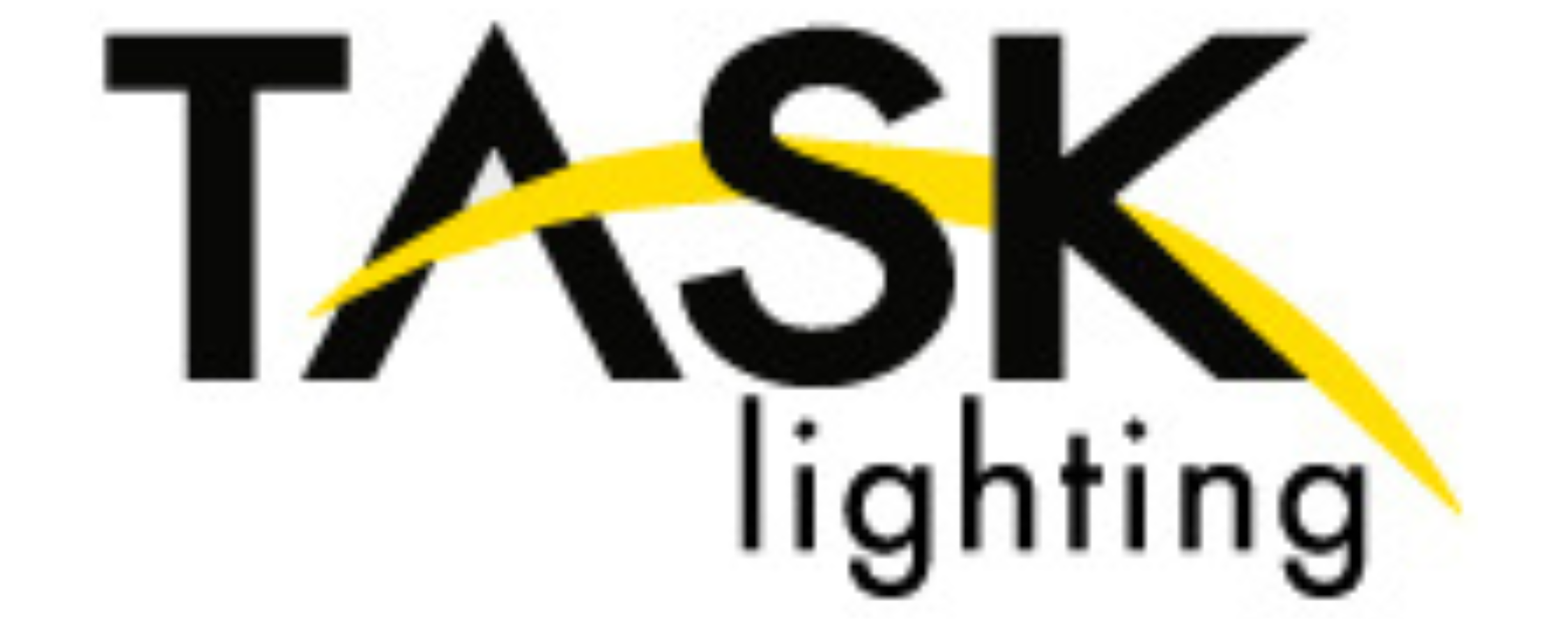 Logo of TASK Lighting featuring bold text with a yellow curved line.