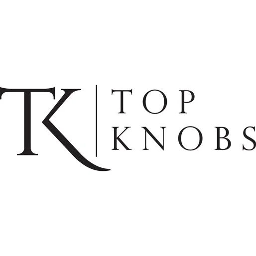 Logo of Top Knobs featuring stylized letters TK with "Top Knobs" text.