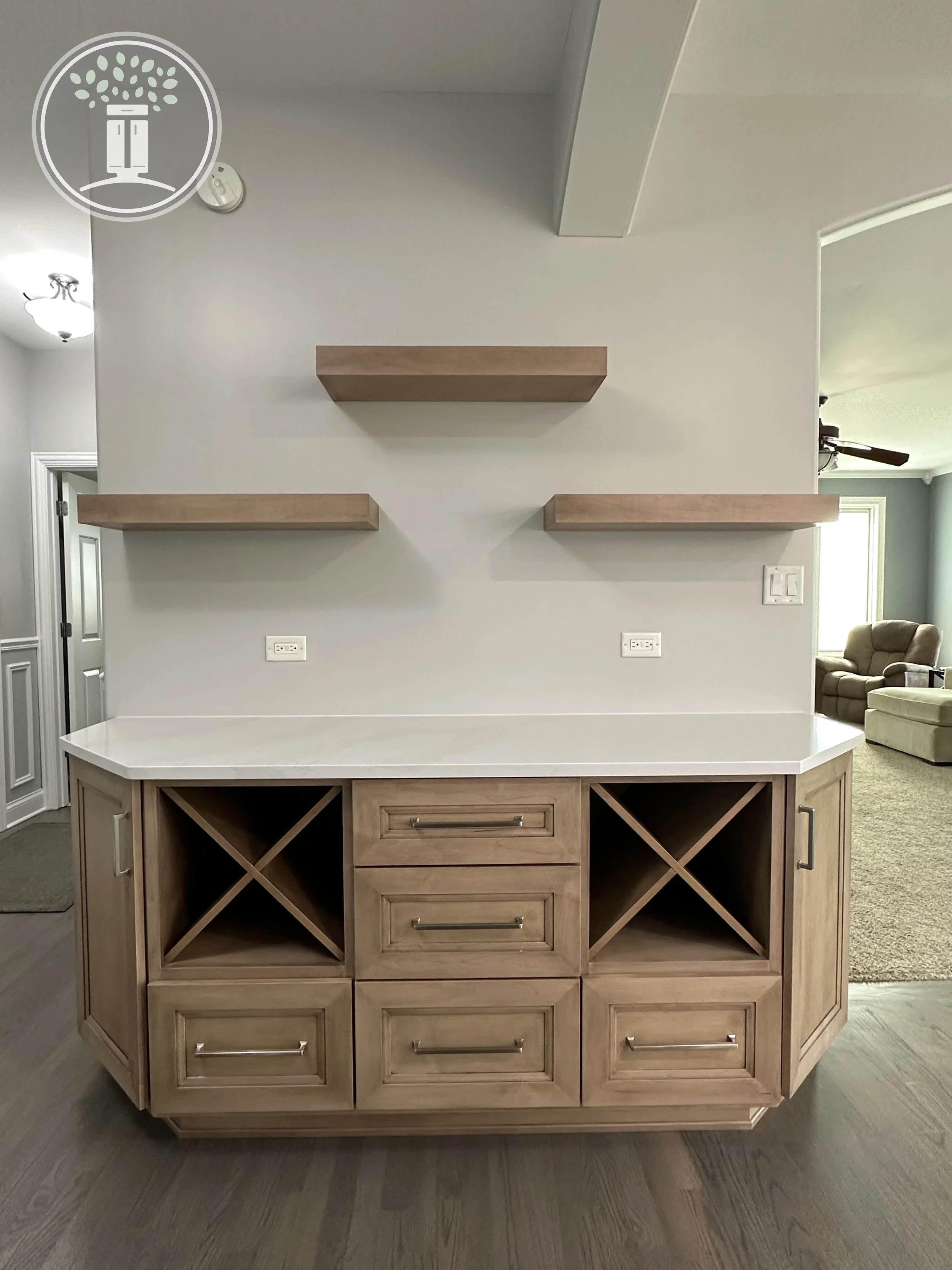 Bar Storage with Floating Shelves