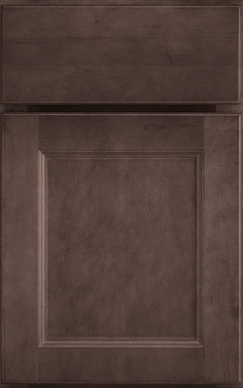 Dark wood cabinet door with recessed panel design and smooth finish.