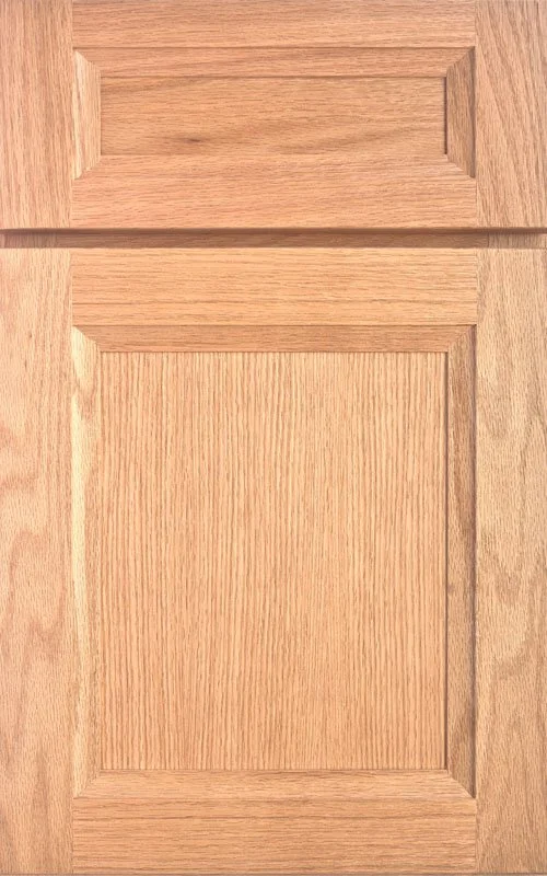 Wooden cabinet door with a natural finish and rectangular panel design.