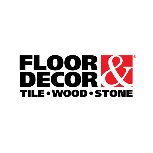 Floor & Decor logo with "Tile, Wood, Stone" tagline in black and red.