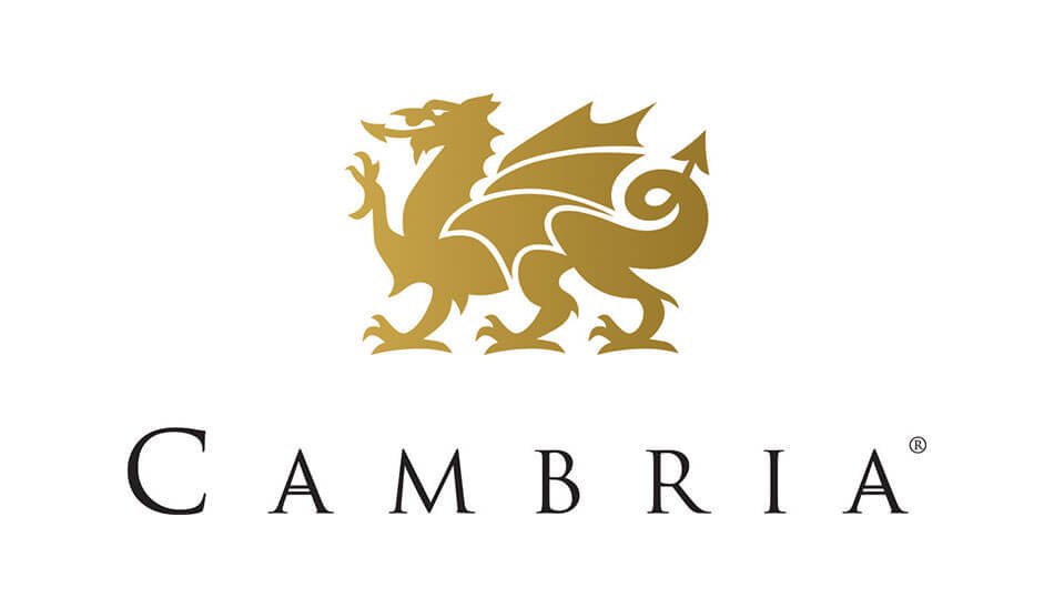 Cambria logo featuring a gold dragon above the brand name in black text.