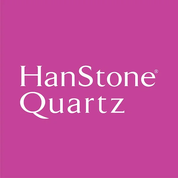 HanStone Quartz logo on a pink background