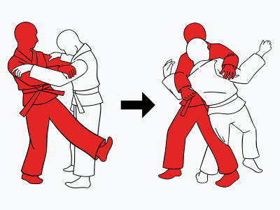 Step-by-step illustration of two people practicing judo, showing a throw technique.