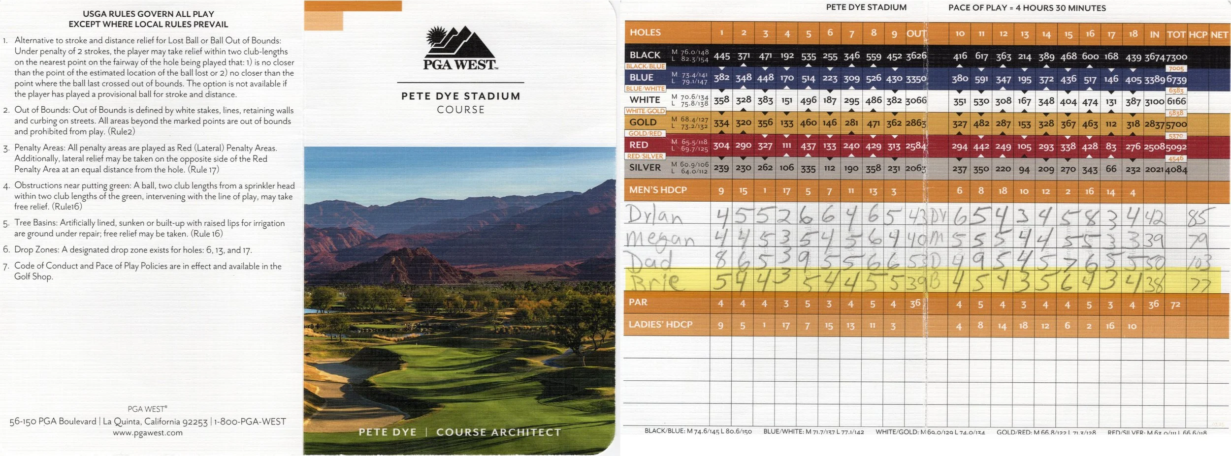 PGA West Pete Dye Stadium Course | April 7, 2026 | White Tees - 6,100 yards | Rating: 74.3 / Slope: 135