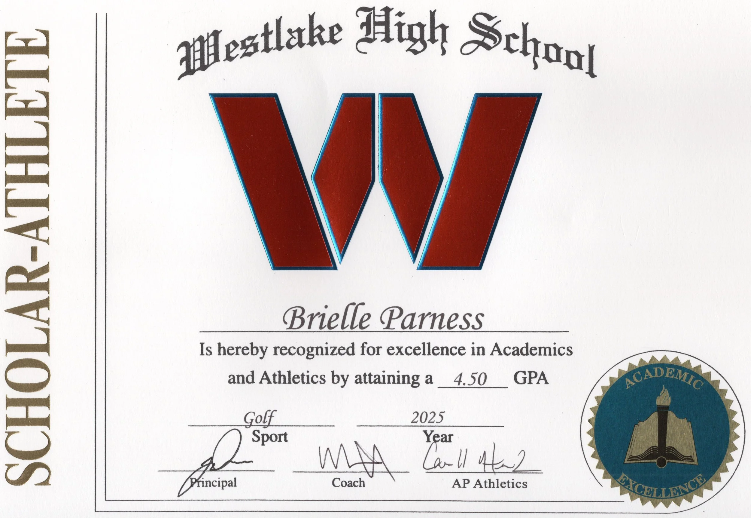 Brielle Parness Scholar-Athlete Award 2025