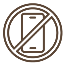Icon of a smartphone with a slash through it, indicating no phones allowed.
