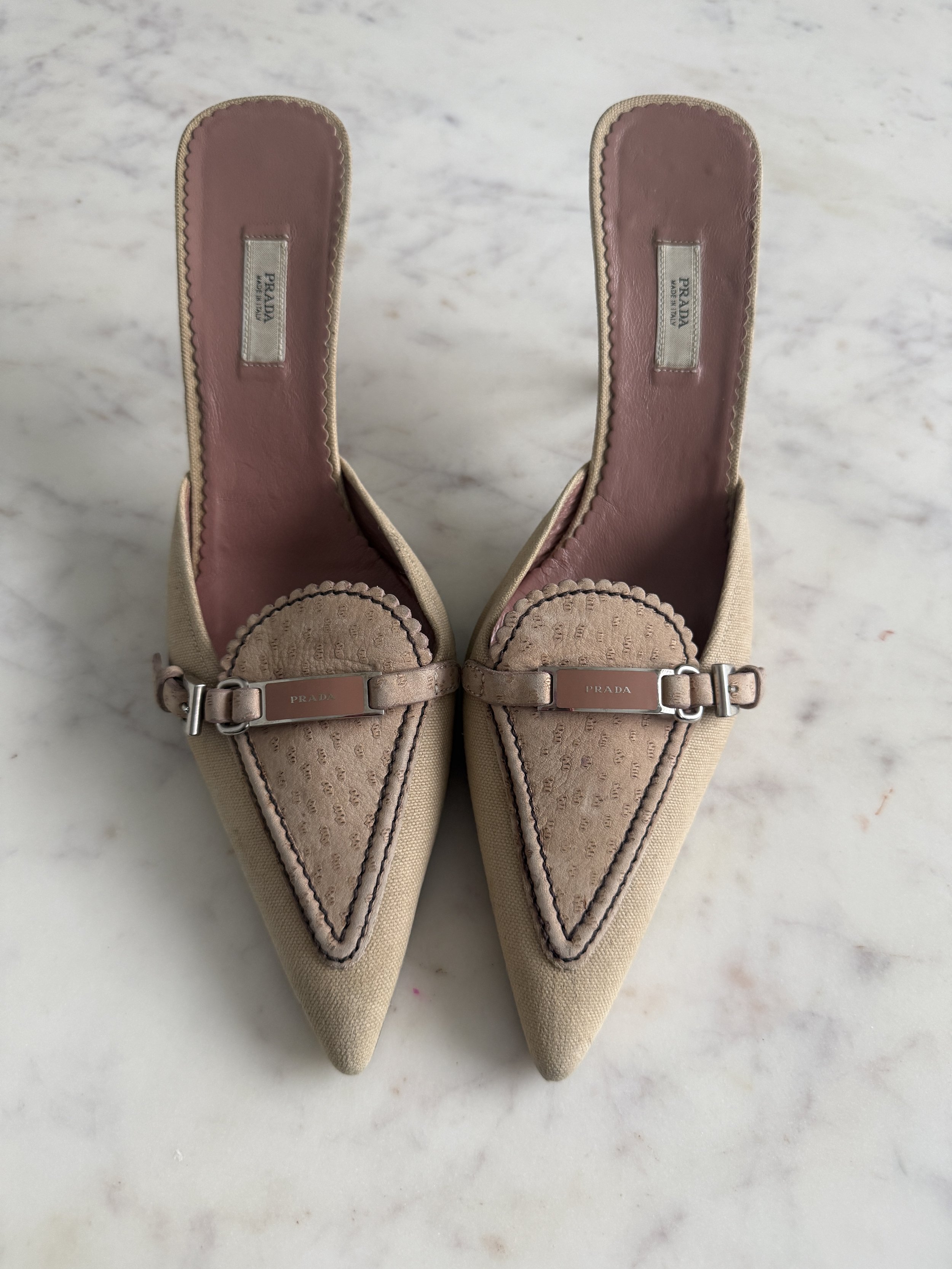 Vintage Prada Leather & Canvas  Mules — 2000s Archive
