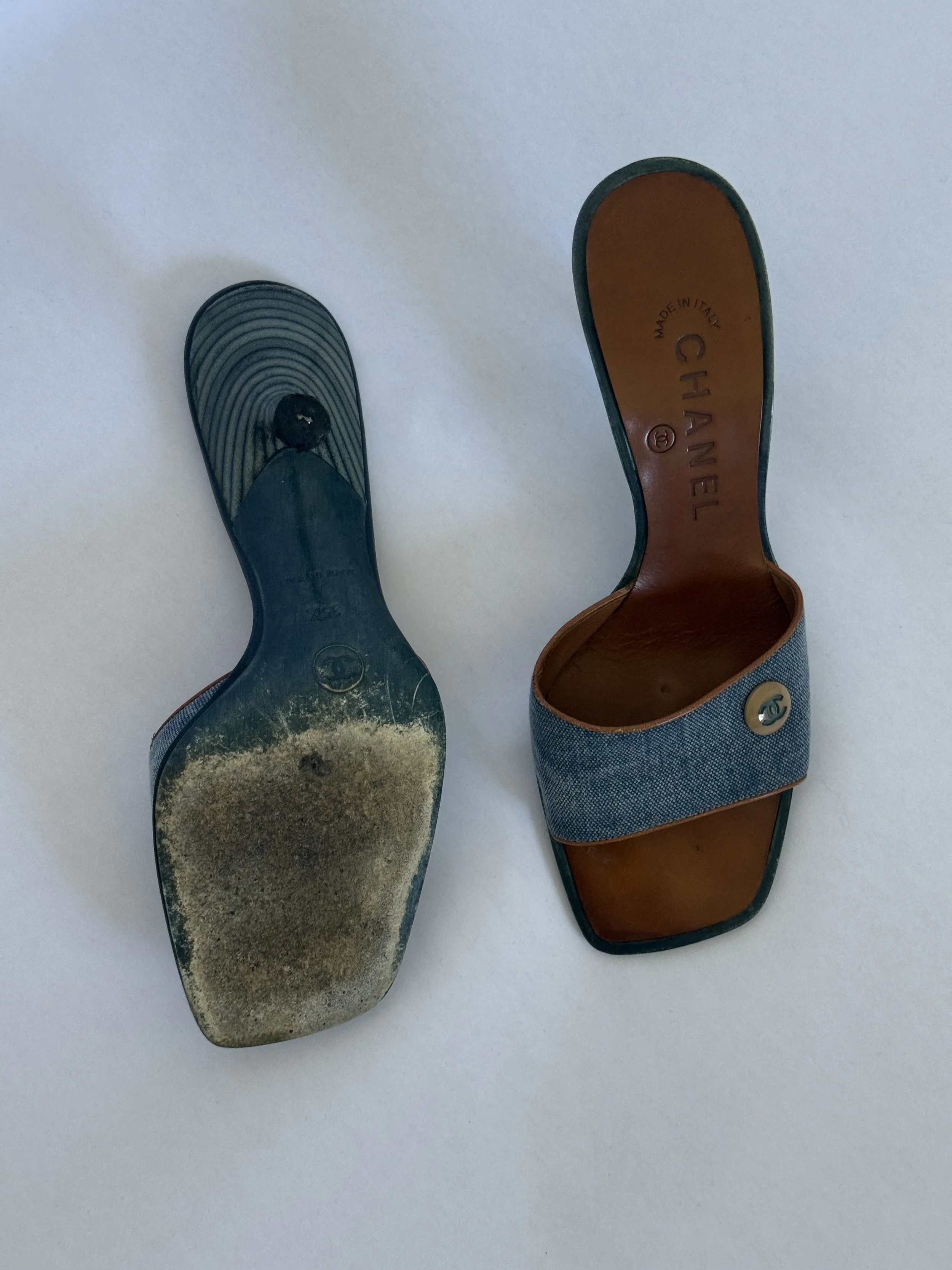 Archival Chanel Denim CC Button Sandal Mules (RARE)
