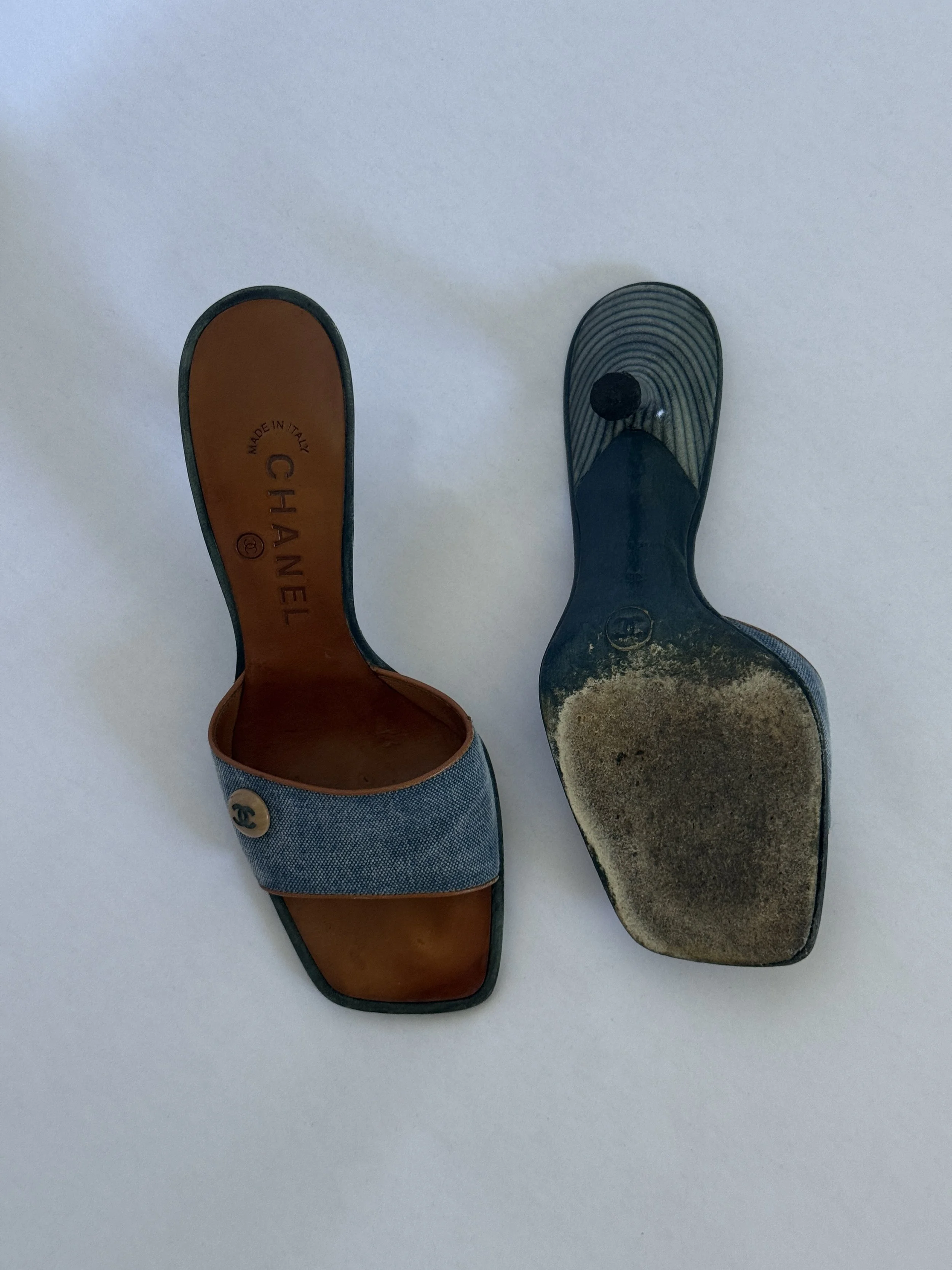 Archival Chanel Denim CC Button Sandal Mules (RARE)