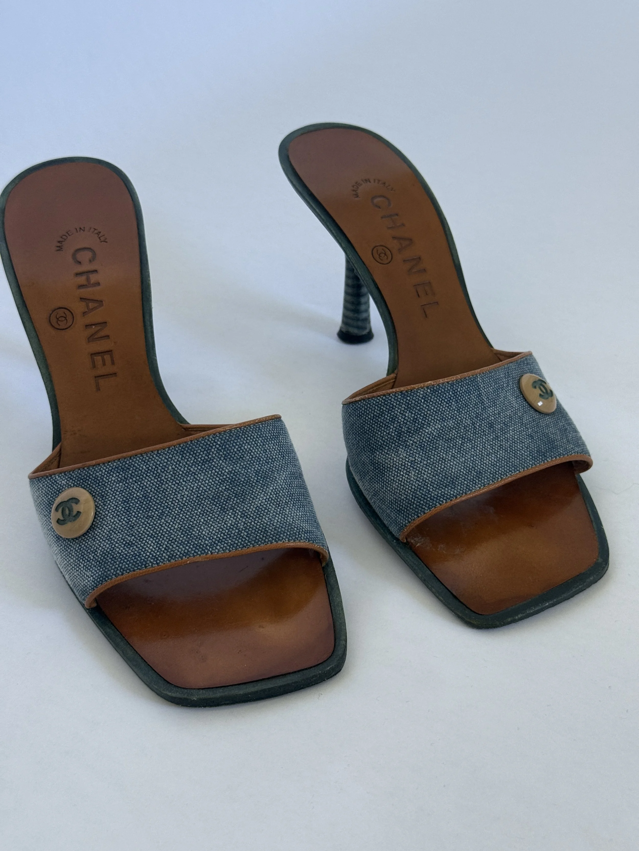 Archival Chanel Denim CC Button Sandal Mules (RARE)