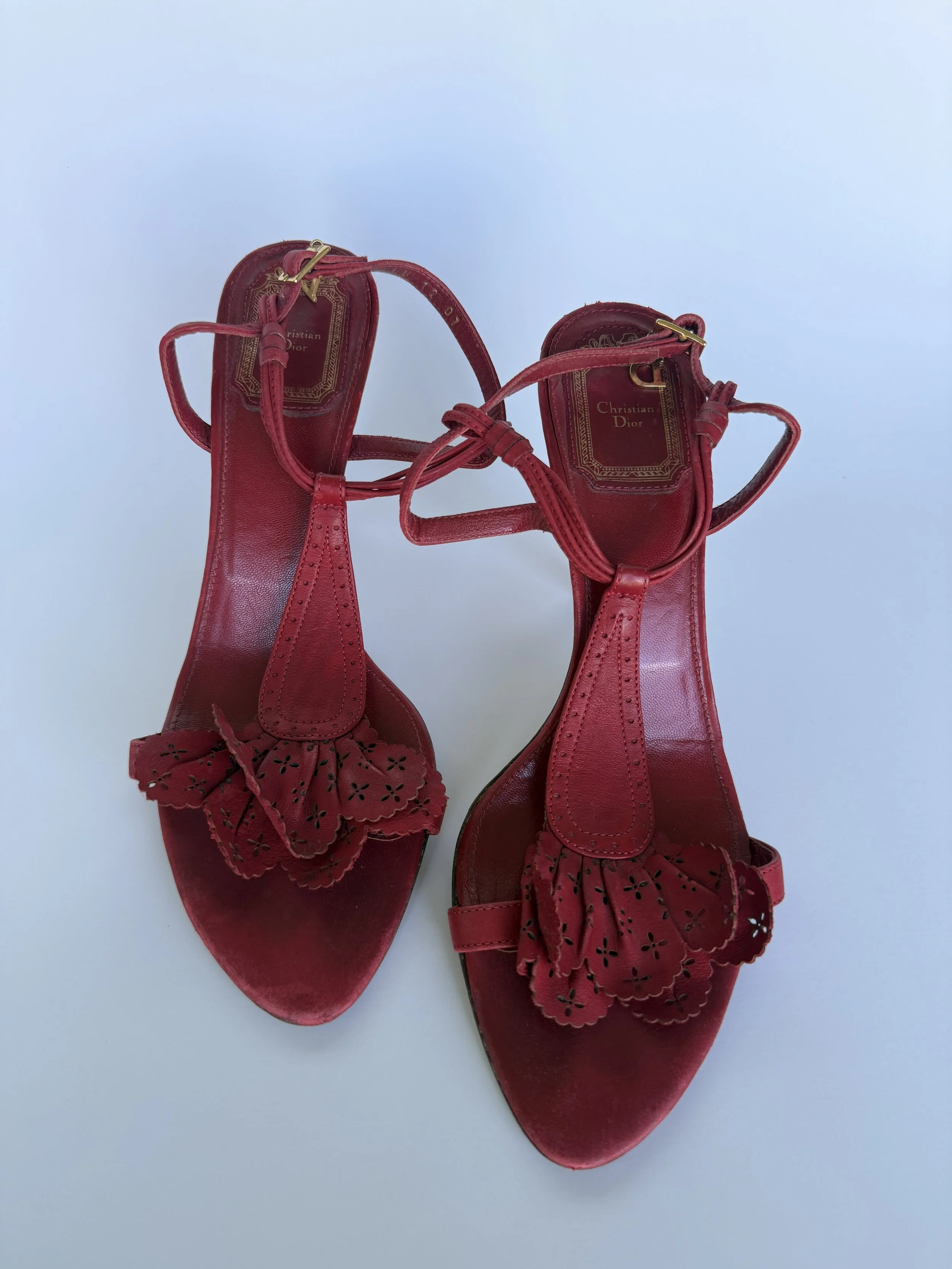 CD Galliano Era Cutwork Floral T-Strap Heels — Rare Archival