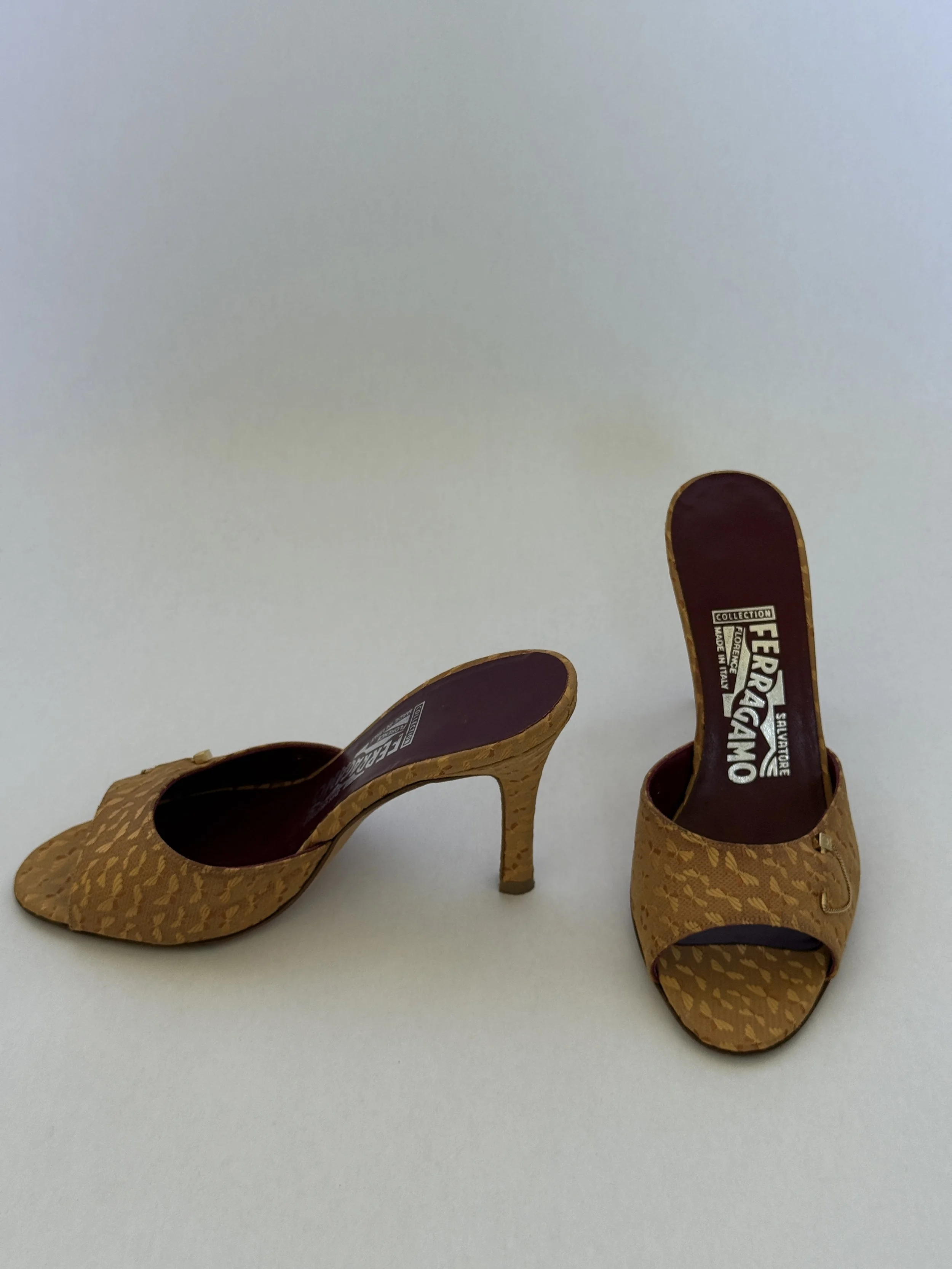 Archival Ferragamo Woven Peep- Toe Mules