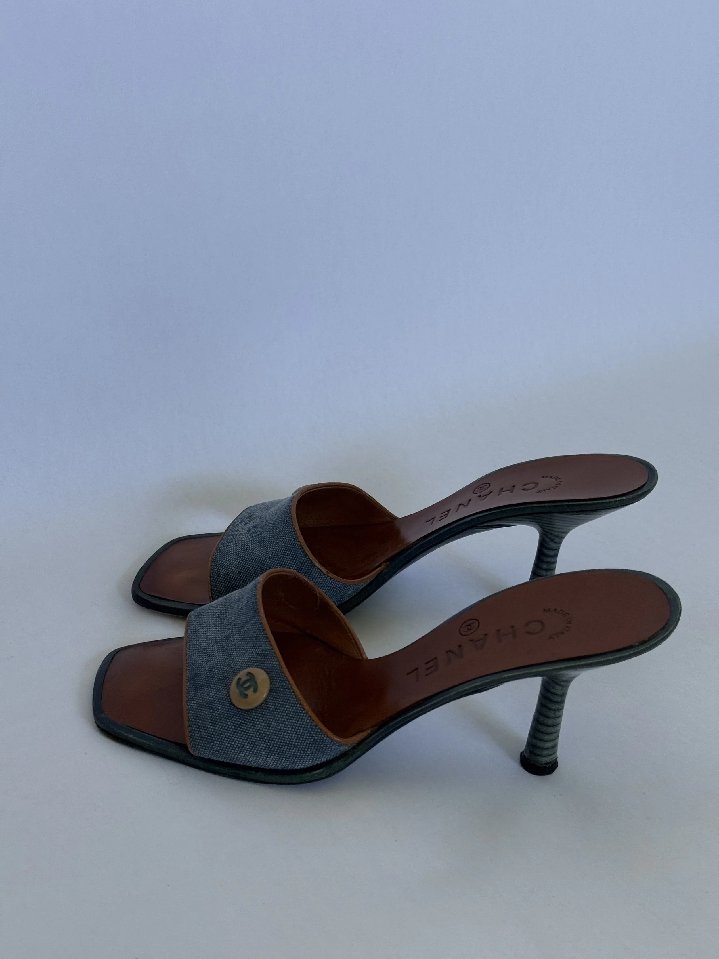 Archival Chanel Denim CC Button Sandal Mules (RARE)