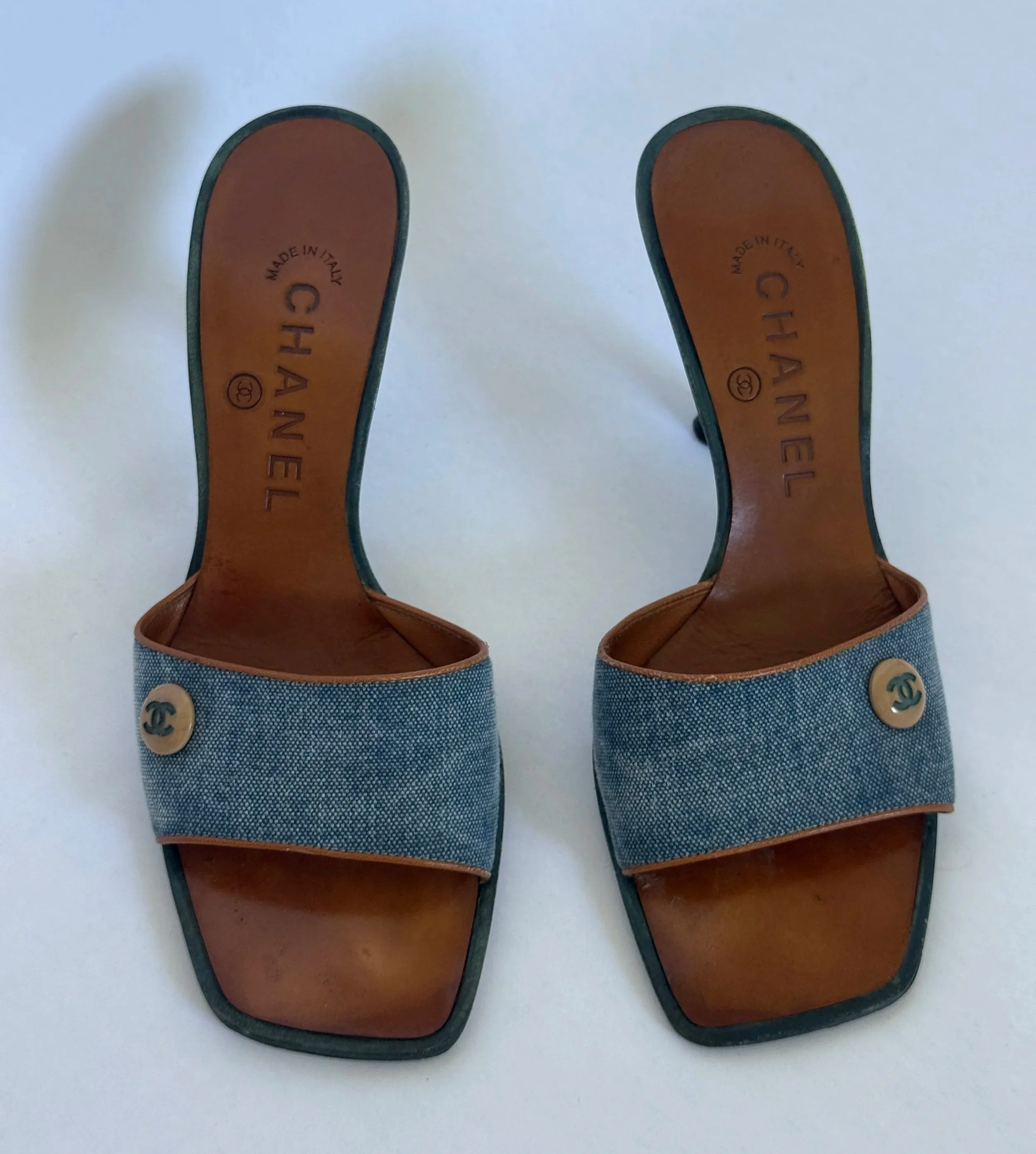 Archival Chanel Denim CC Button Sandal Mules (RARE)