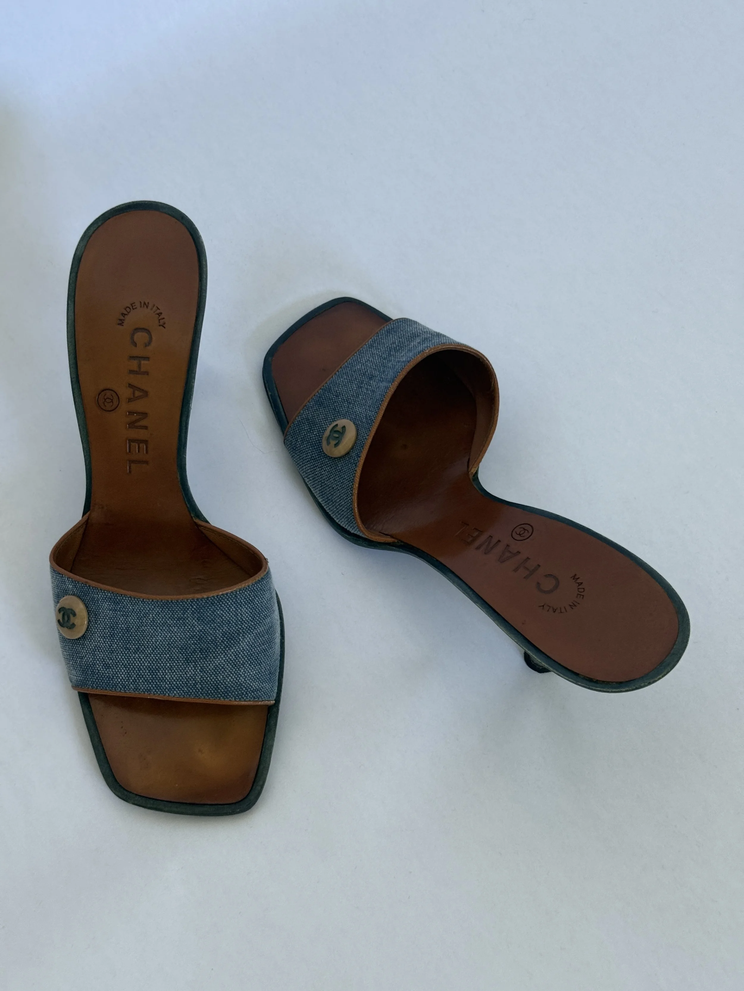 Archival Chanel Denim CC Button Sandal Mules (RARE)