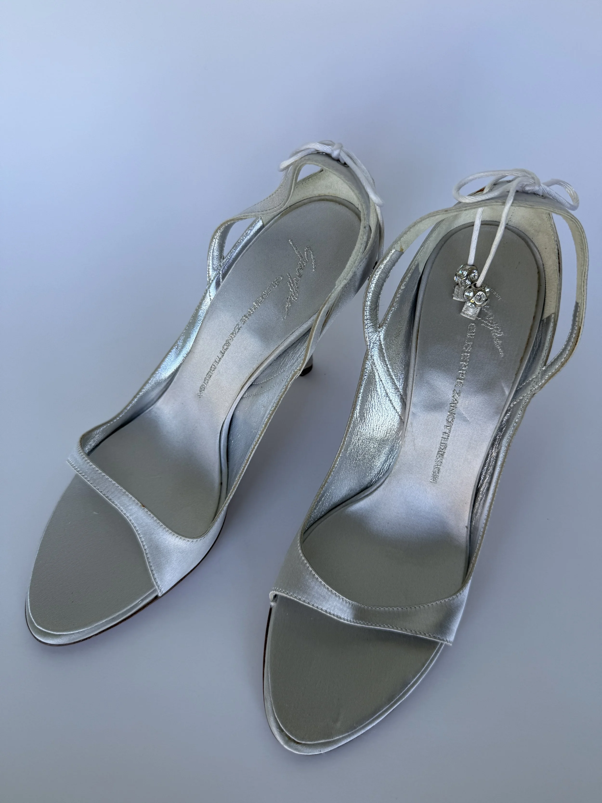 Giuseppe Zanotti Silver Satin Slingback— Vintage Archive