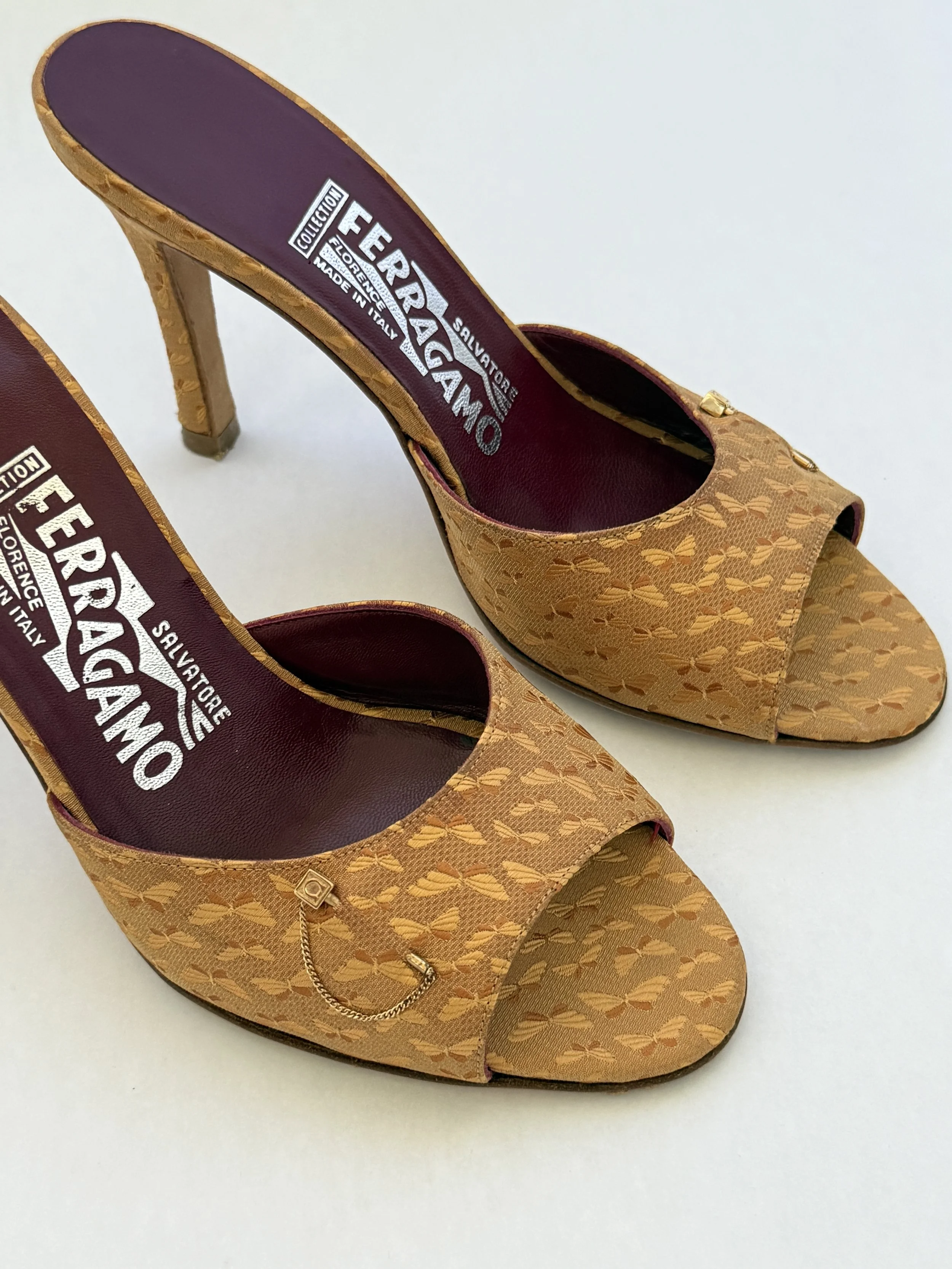 Archival Ferragamo Woven Peep- Toe Mules