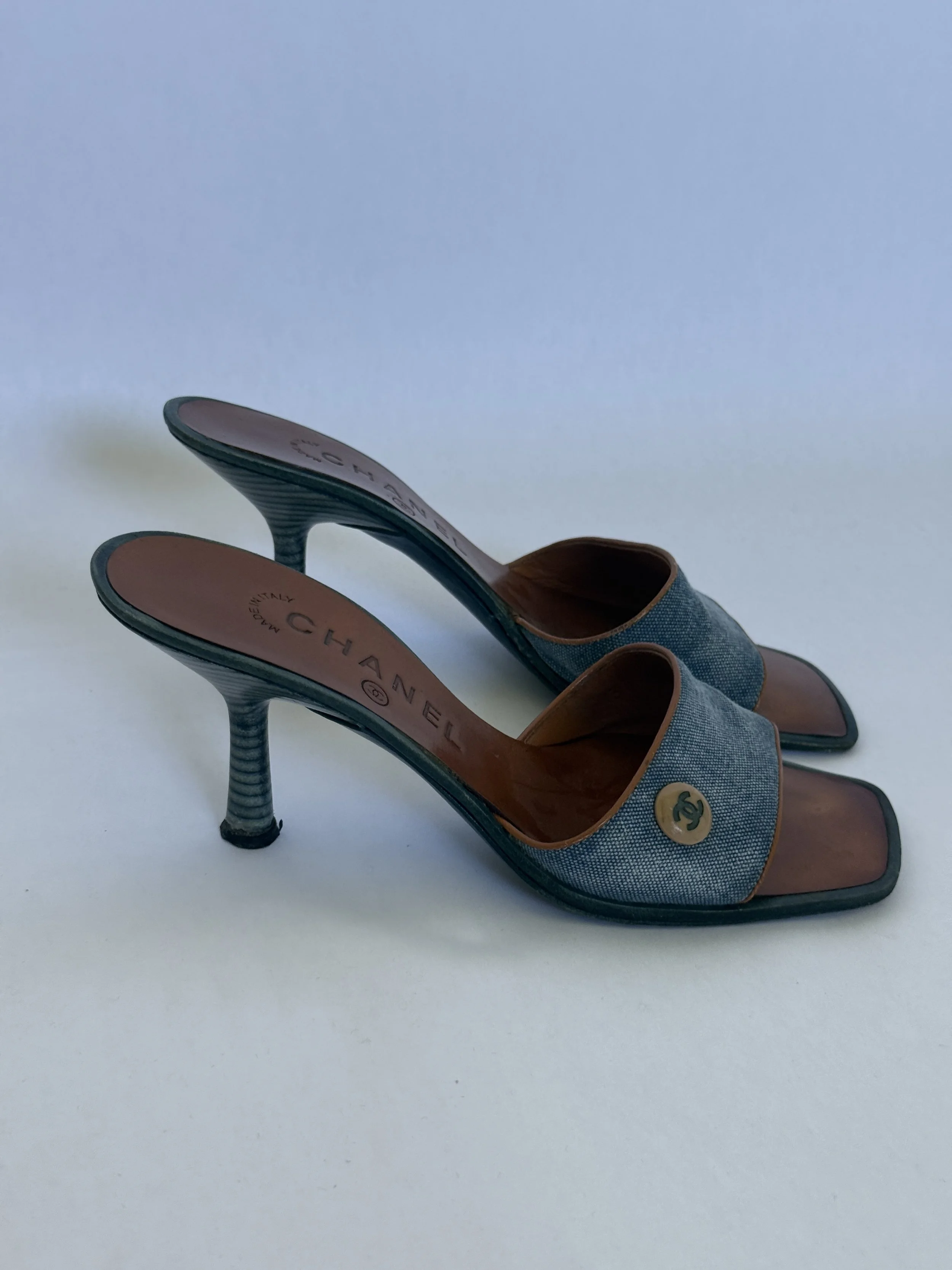 Archival Chanel Denim CC Button Sandal Mules (RARE)