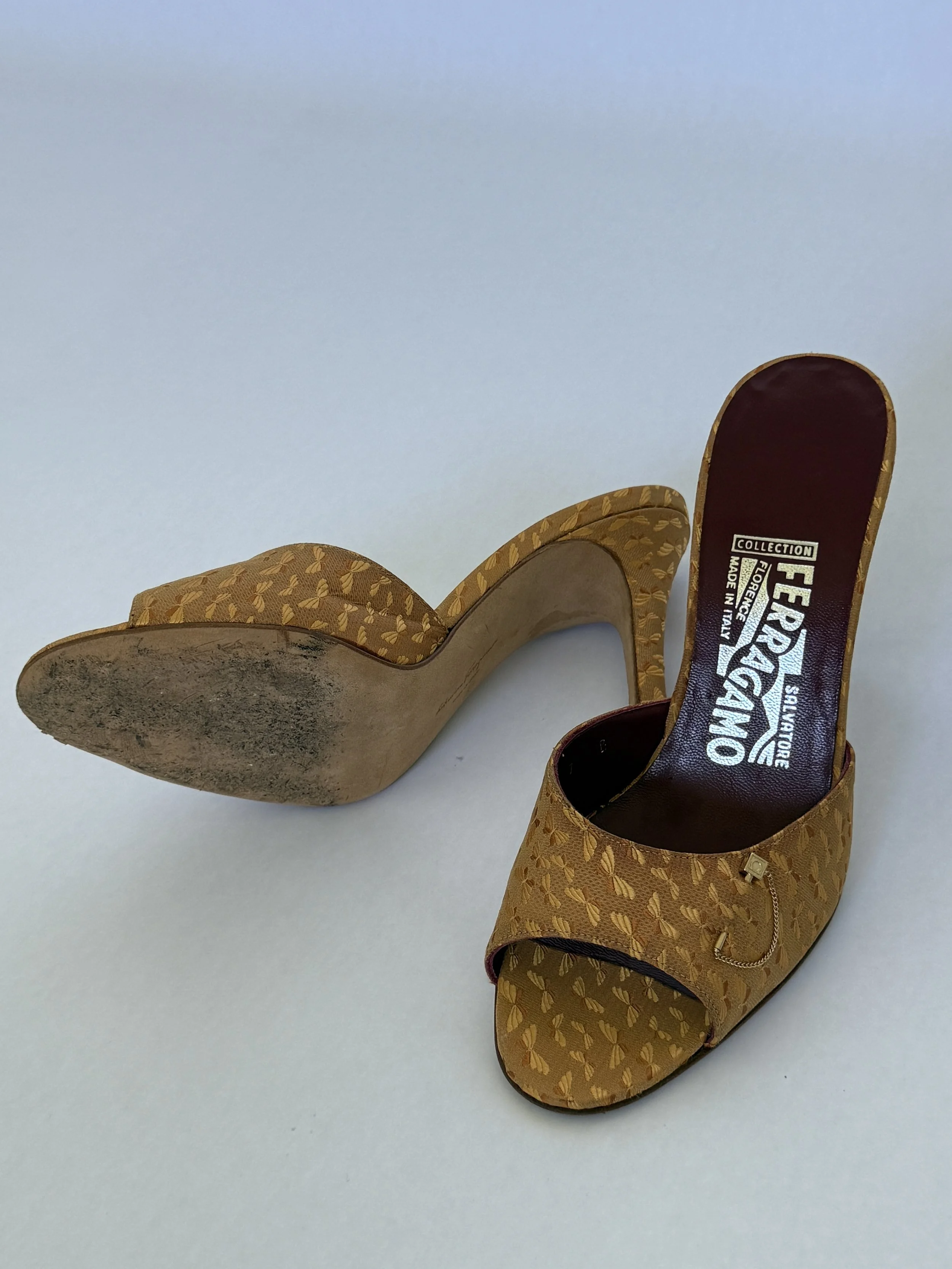 Archival Ferragamo Woven Peep- Toe Mules