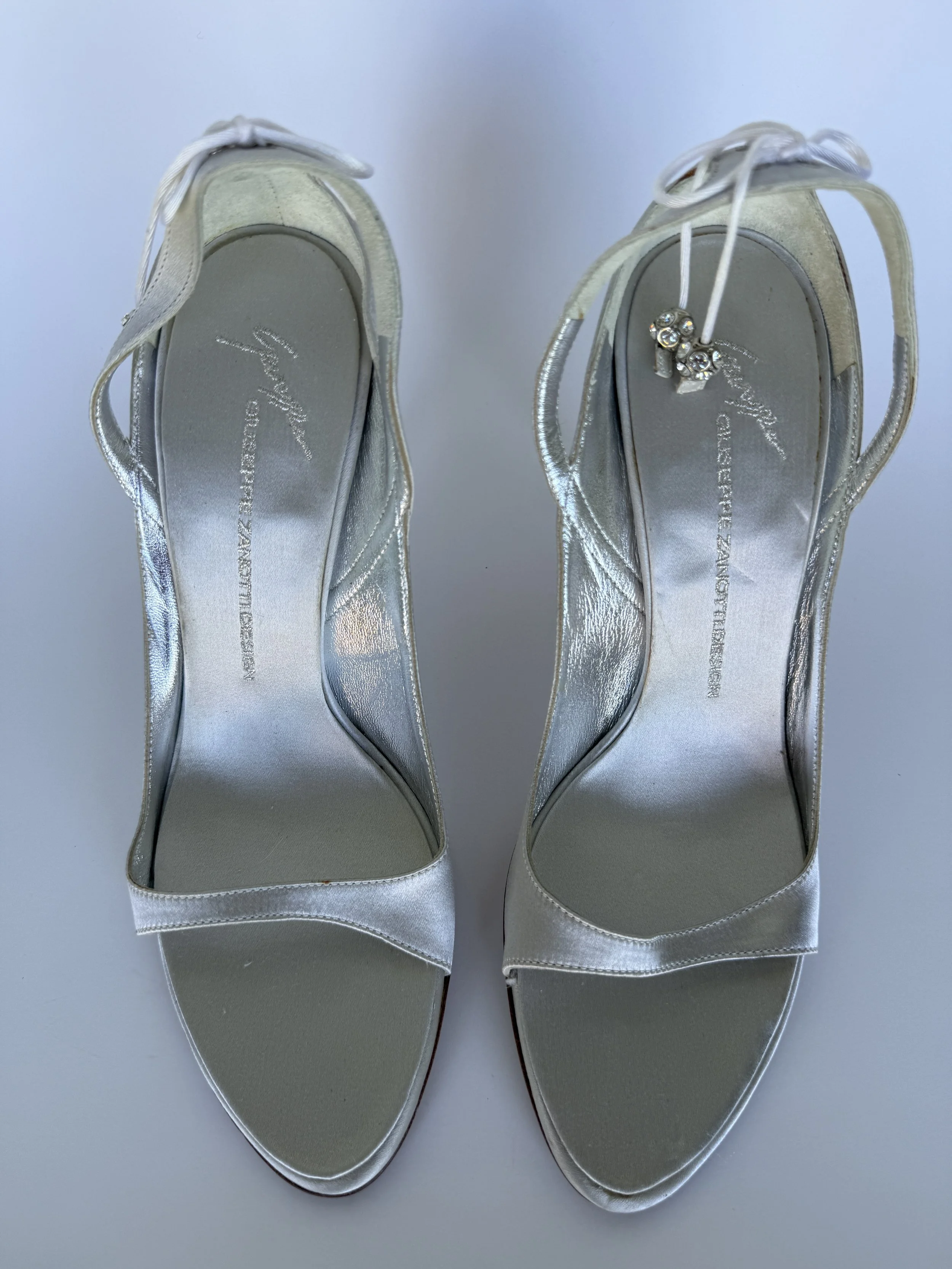 Giuseppe Zanotti Silver Satin Slingback— Vintage Archive