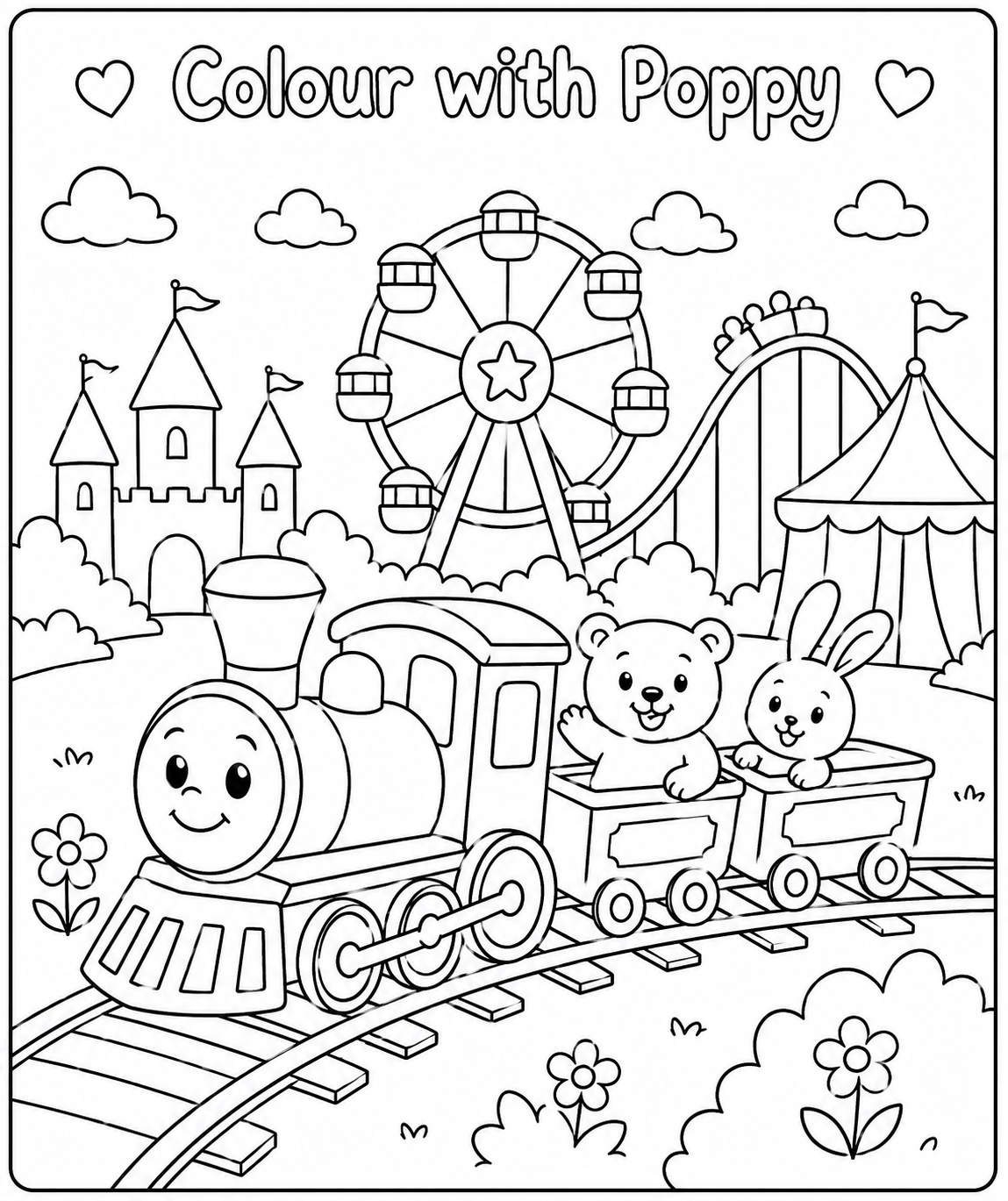 Train At Theme Park - Colouring In Sheet