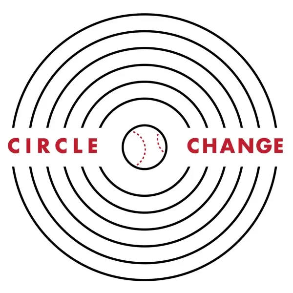 A tennis ball with red dashed lines showing parts of its surface, surrounded by concentric circles. The words 'CIRCLE' and 'CHANGE' are written in bold red letters on either side of the tennis ball.