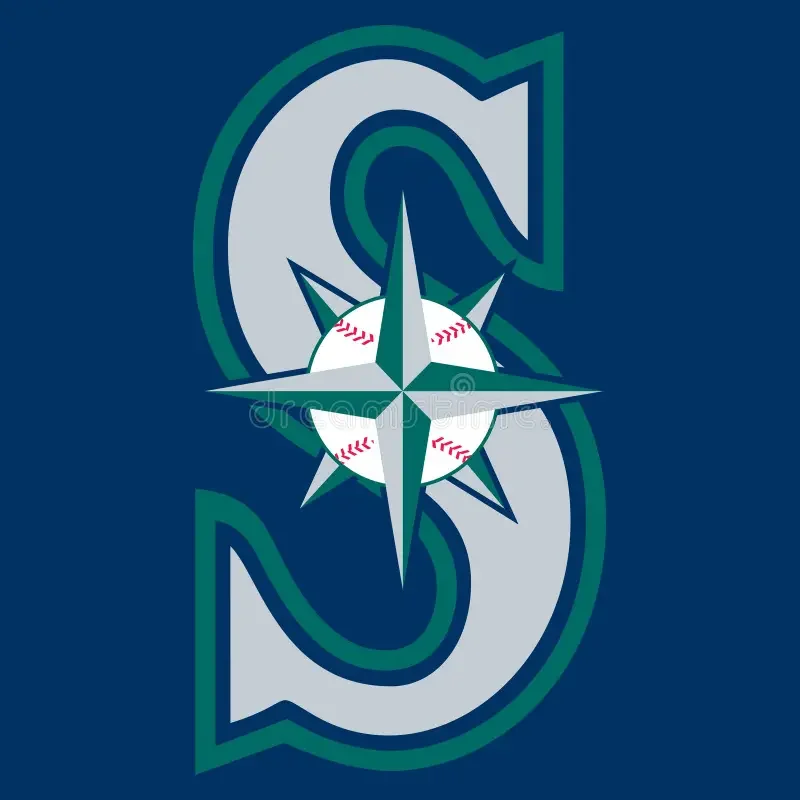 Logo of the Seattle Mariners baseball team featuring a large letter S, a compass rose with a baseball, and blue and teal colors.