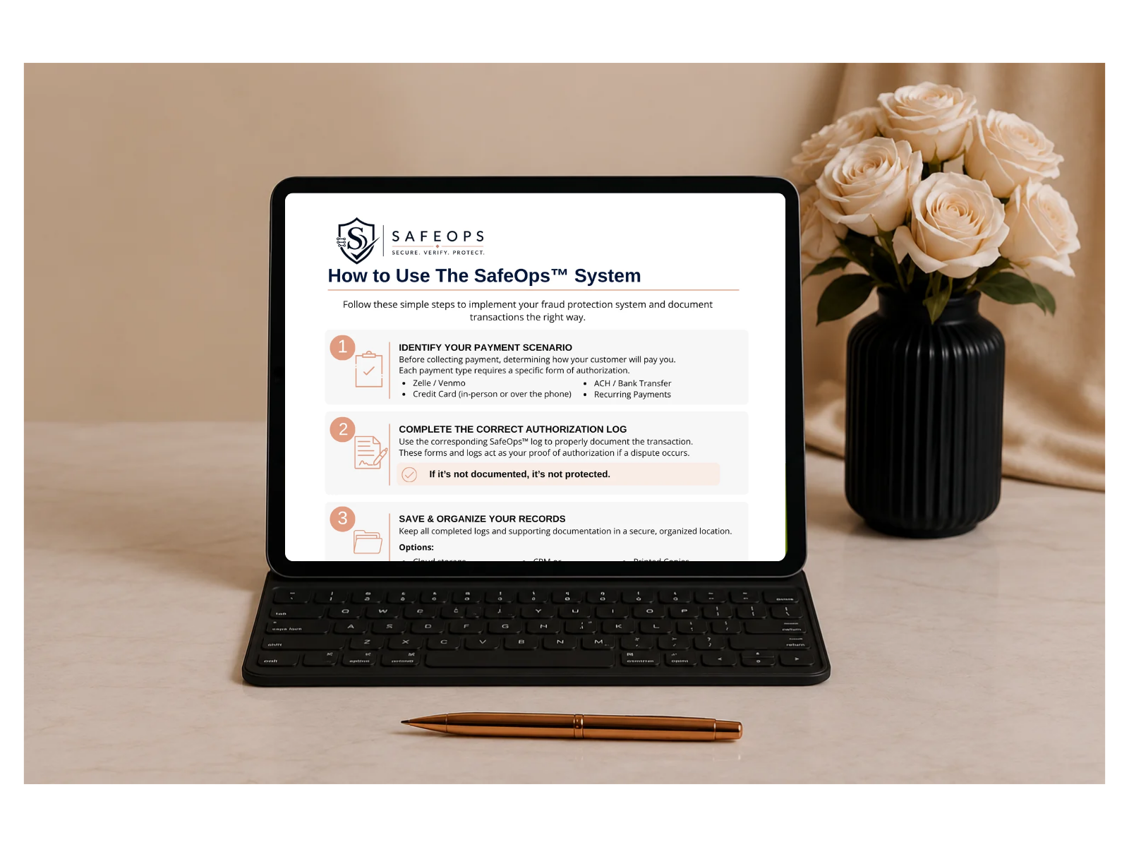 SafeOps Studio digital fraud prevention system on laptop