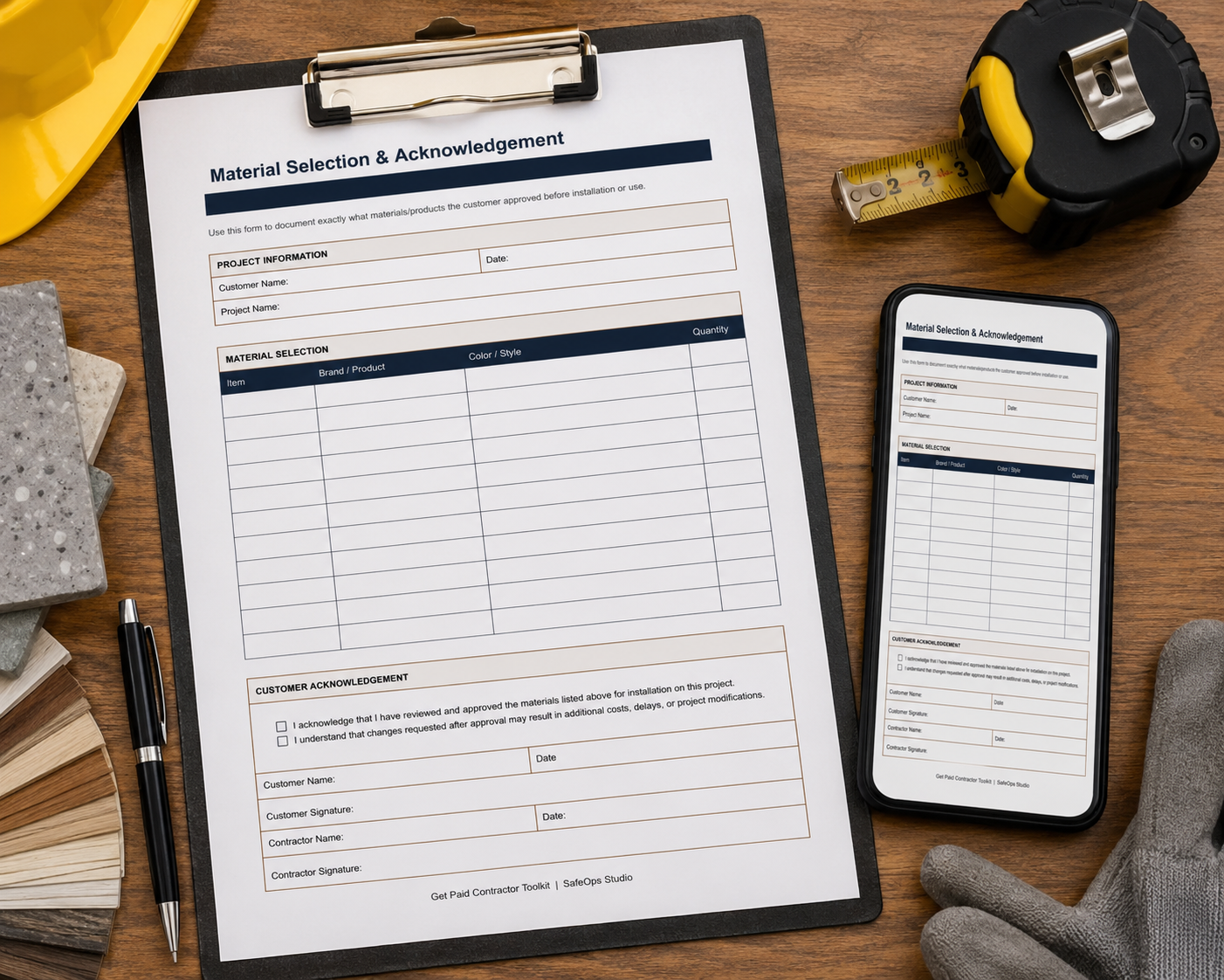 Material Selection & Acknowledgement Form