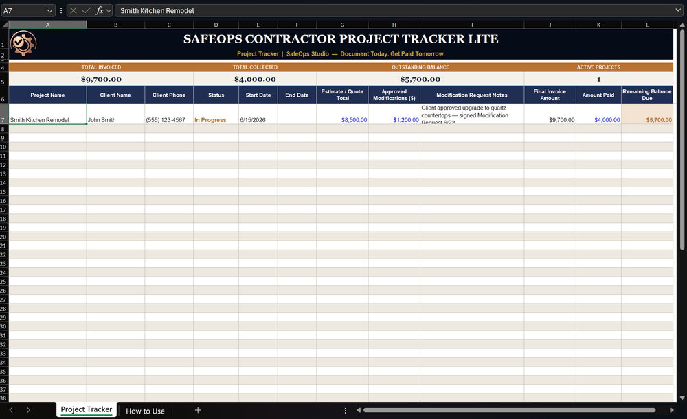 Free Contractor Project Tracker (Excel) | SafeOps Studio — SafeOps Studio