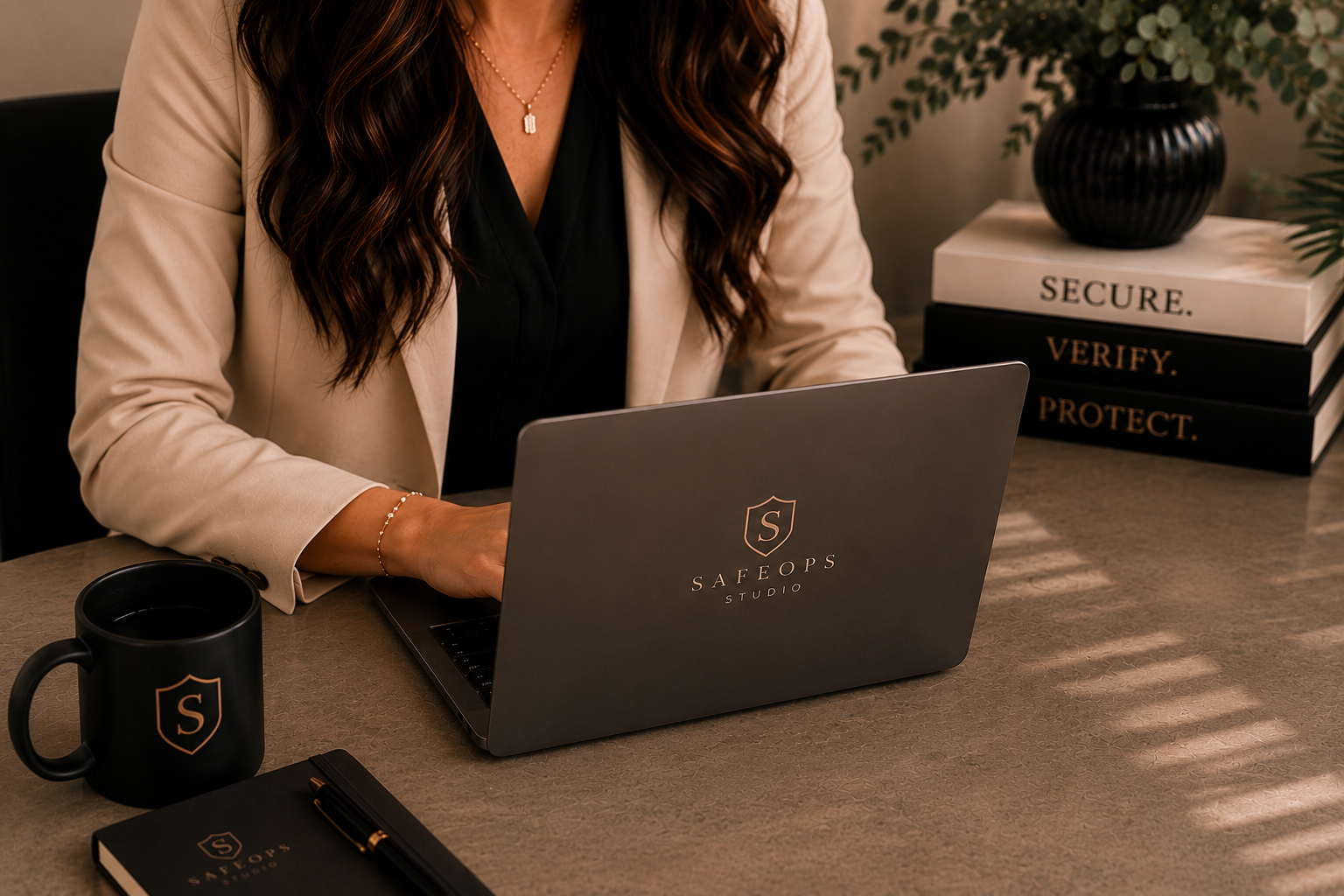Professional workspace representing SafeOps Studio fraud prevention and business protection systems