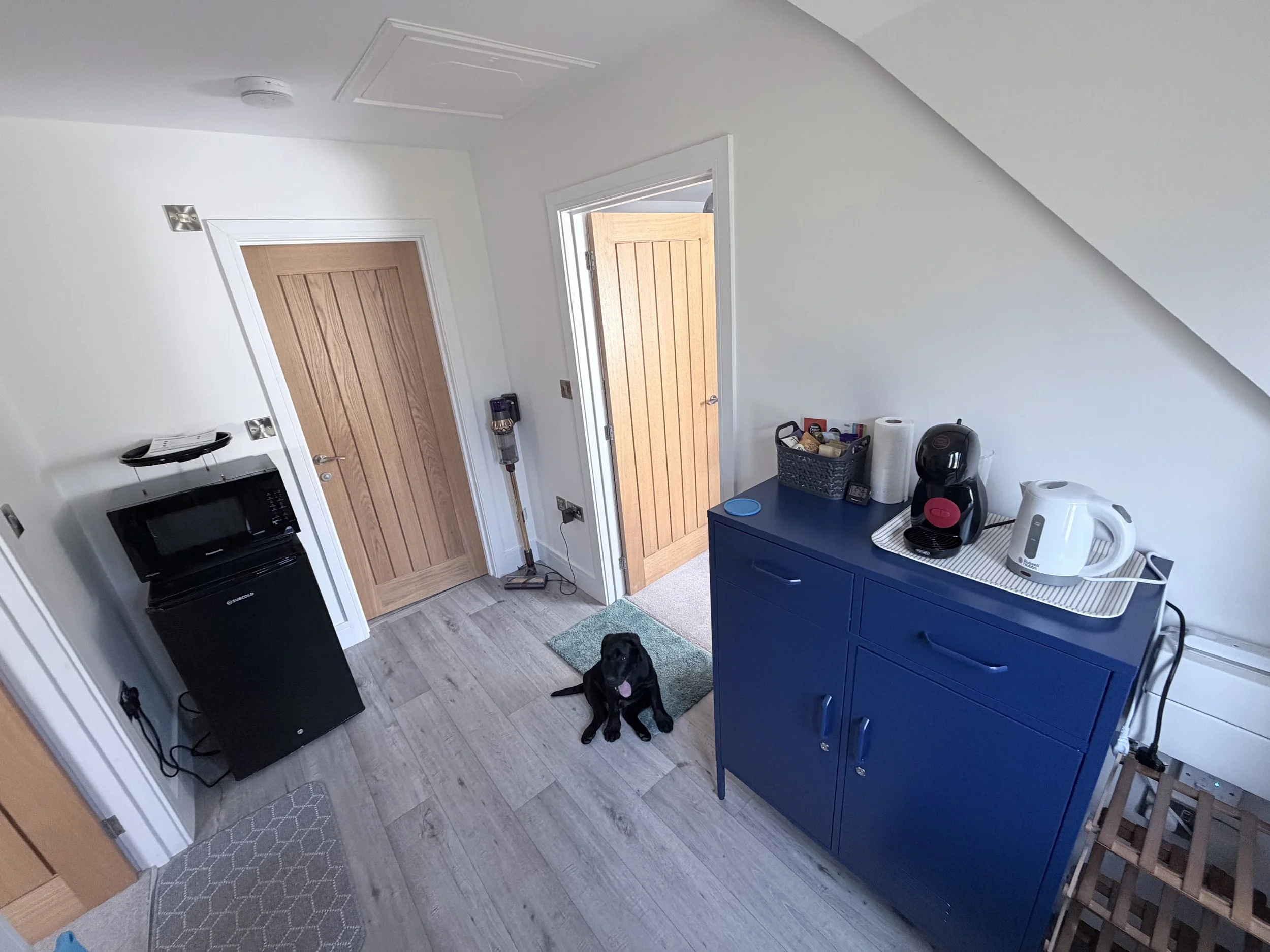 Fridge, microwave and coffee station (Labrador  not included)