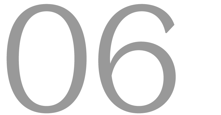 Large gray number 06 on a black background.