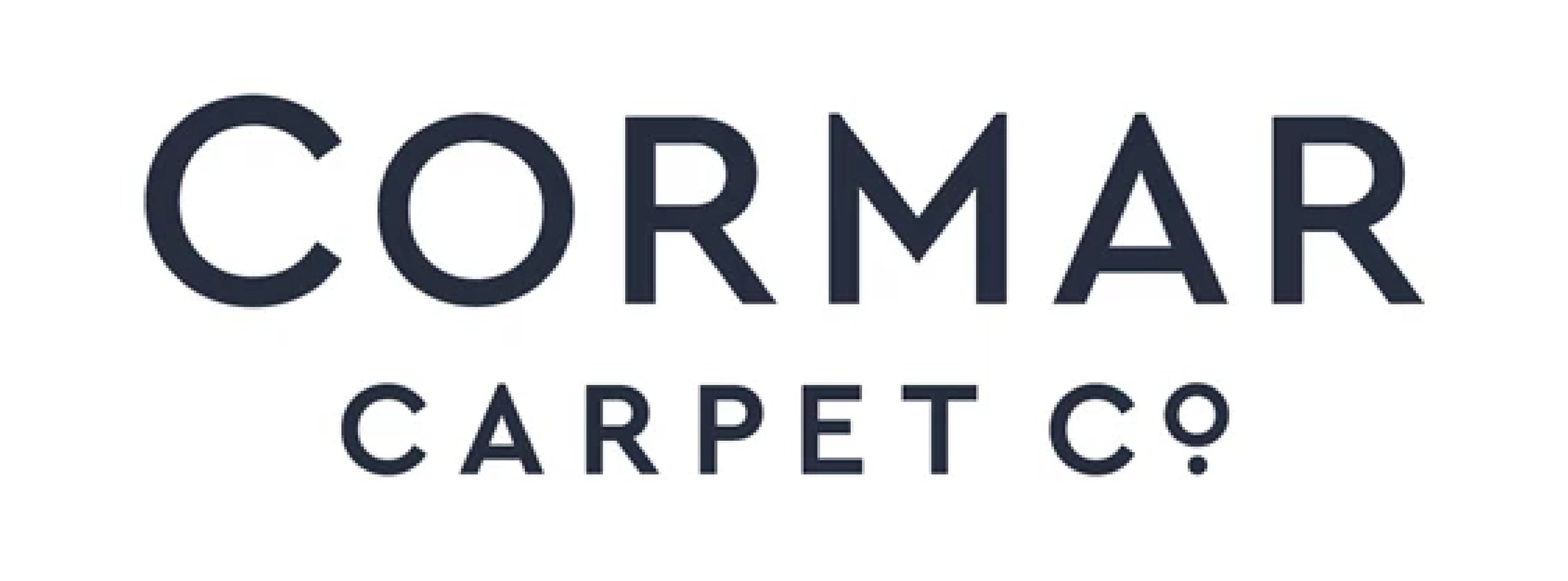 CORMAR Carpet Co logo in navy blue text on a white background.