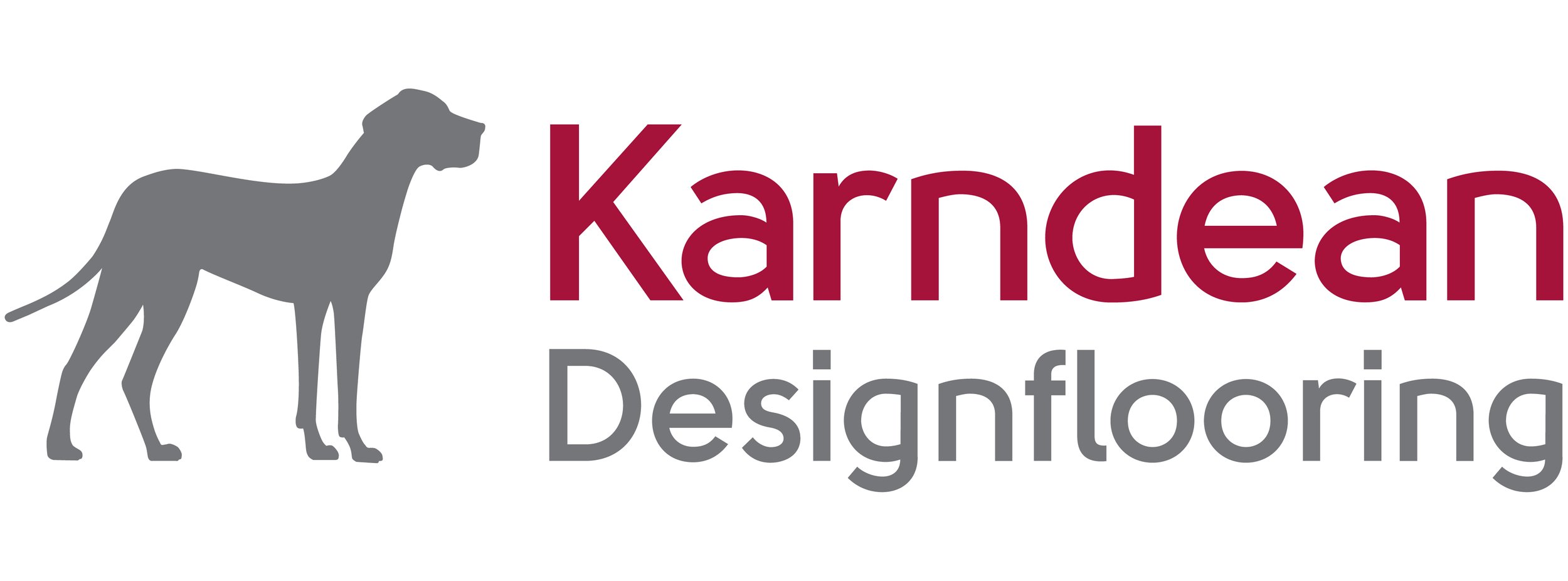 Logo with a gray dog silhouette, the name 'Kardean' in maroon, and the word 'Designforing' in gray underneath.