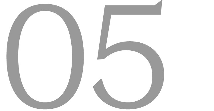 Large gray number five overlapping a gray number zero on a black background.