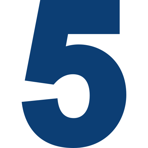 Large blue number five on a white background.