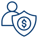 Line drawing of a person with a shield featuring a dollar sign