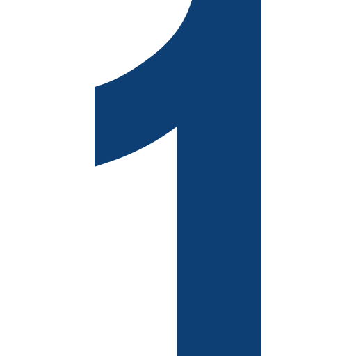Large blue number one on a white background.