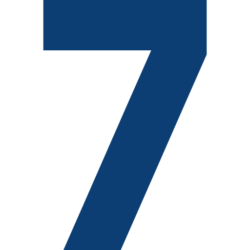 A large dark blue number 7 on a black background.