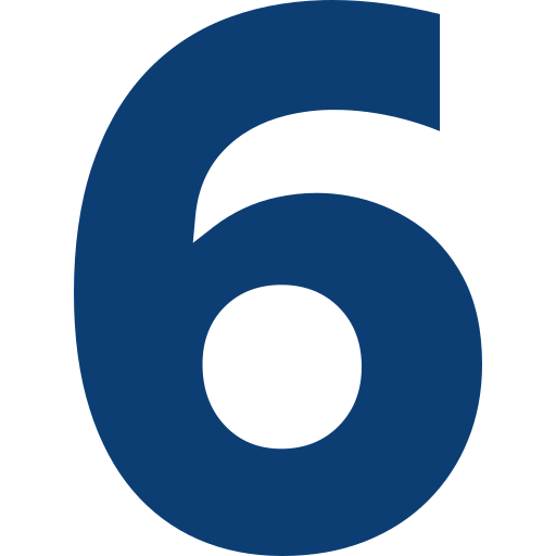 Large dark blue number 6 on a black background.