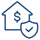 Icon of a house with a dollar sign and shield, representing real estate security or insurance