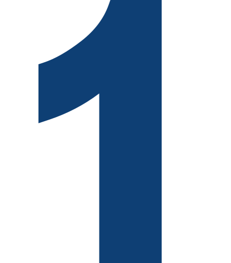 A stylized blue number one on a black background.