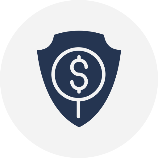 Shield with a dollar sign and a target symbol in the center, representing financial protection or security.