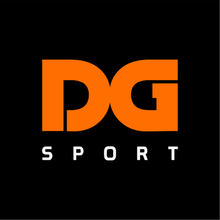 Logo with orange letters 'DG' and white text 'SPORT' below on a black background.