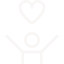 Line icon of a person standing with arms raised, a heart floating above them.