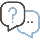 Line icon of two overlapping speech bubbles, one with a question mark and one with an ellipsis.